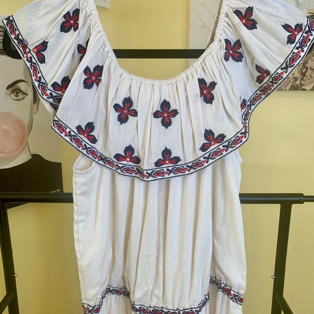 💫HP‼️💫 NWT RAGA (Anthropologie) Off-Shoulder Embroidered Jumpsuit in Ivory, Med - Picture 9 of 9